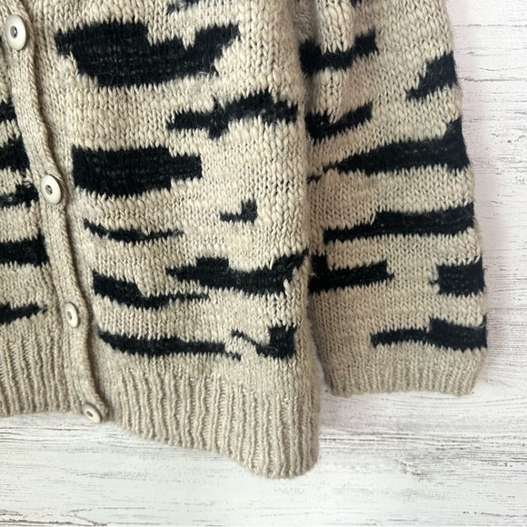 ANTHROPOLOGIE Sleeping On Snow Zebra Chunky Knit Cardigan M Wool Mohair Tan - Picture 8 of 10